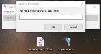 Apple ID eingeben im Pop-up-Fenster des Cydia Impactors