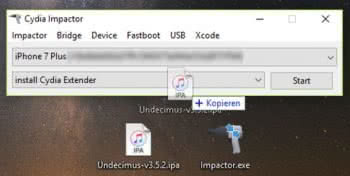 IPA-Datei auf das Fenster des Cydia Impactors ziehen