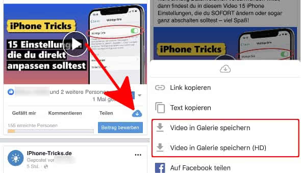 Facebook Videos speichern am iPhone