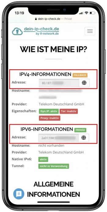 iPhone IP ADresse mobiles Netz