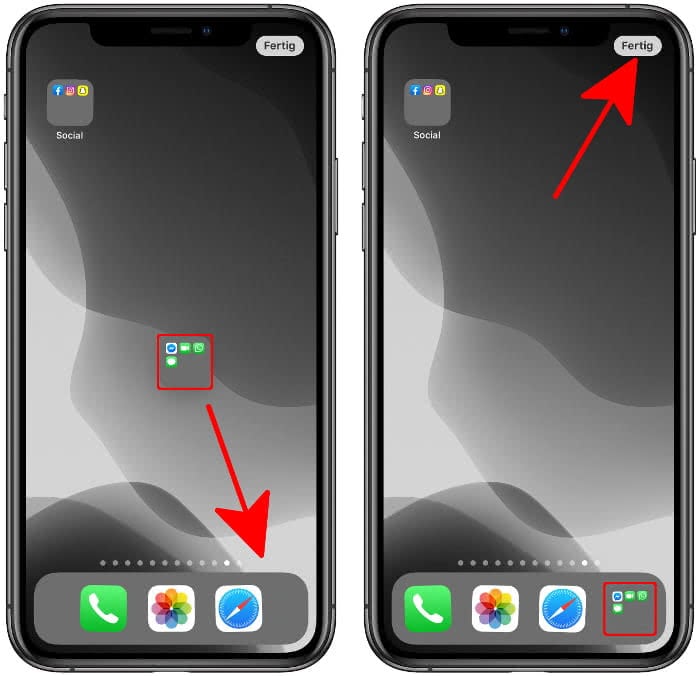 App-Ordner in den iPhone-Dock ziehen