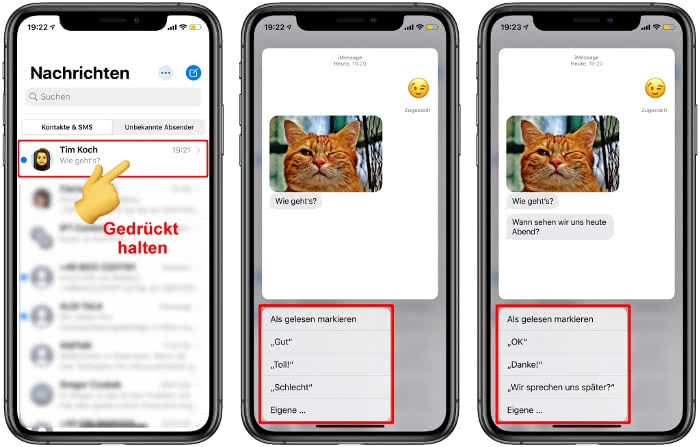 iMessage-Nachricht gedrückt halten und schnell beantworten