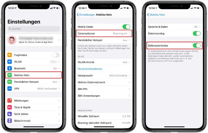 Datensparmodus aktivieren auf dem iPhone