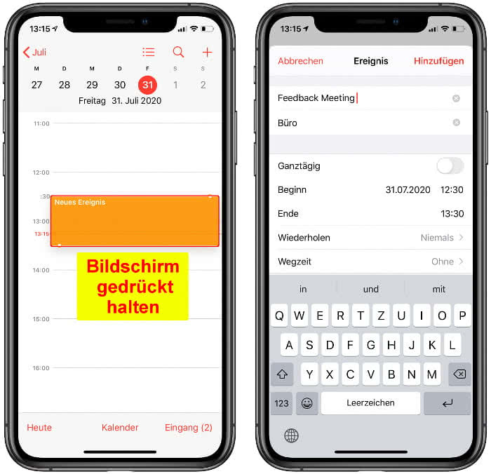 Termine schneller anlegen in der Kalender-App