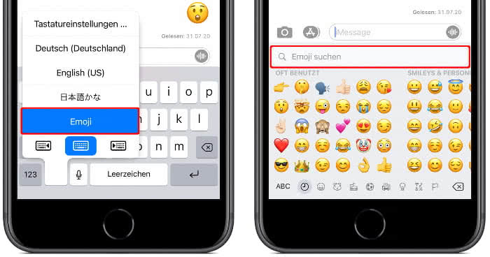 Emoji-Suche auf der Emoji-Tastatur
