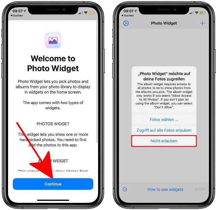 Erster Start der Custom Photo Widget App