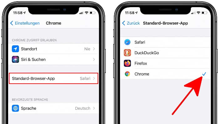Standard-Browser-App ändern auf dem iPhone