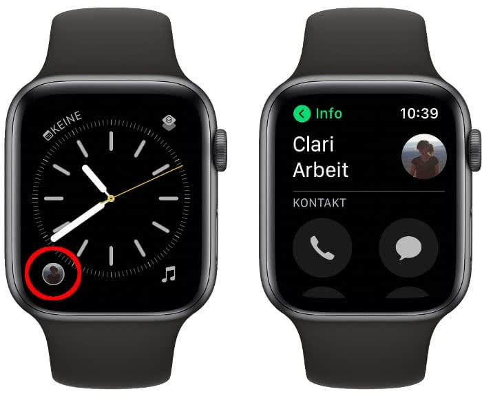 Kontakte-Komplikation auf der Apple Watch nutzen
