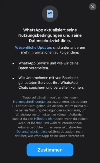 Neue Nutzungsbedingungen und Datenschutzrichtlinie in WhatsApp