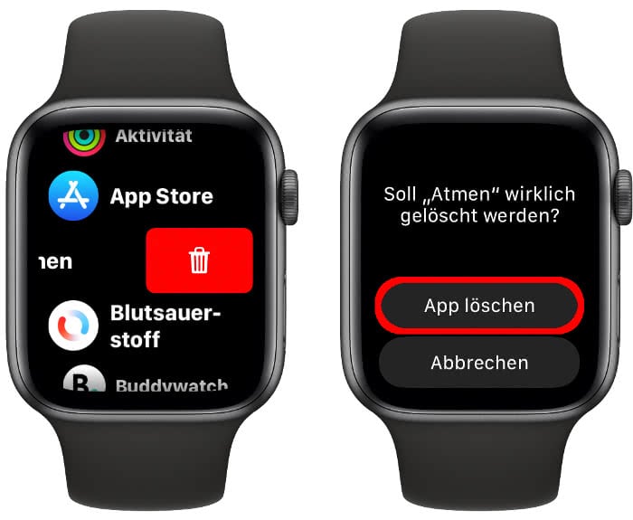 Apps löschen auf der Apple Watch in der Listenansicht