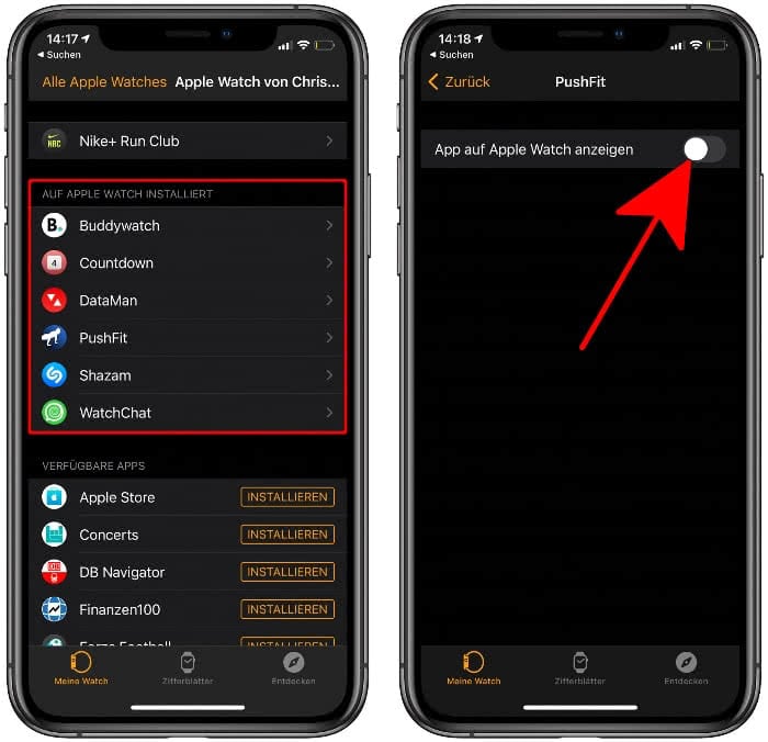 Apple Watch Apps löschen auf dem iPhone