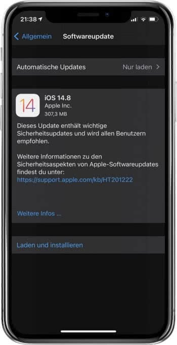 iOS 14.8 Sicherheitsupdate