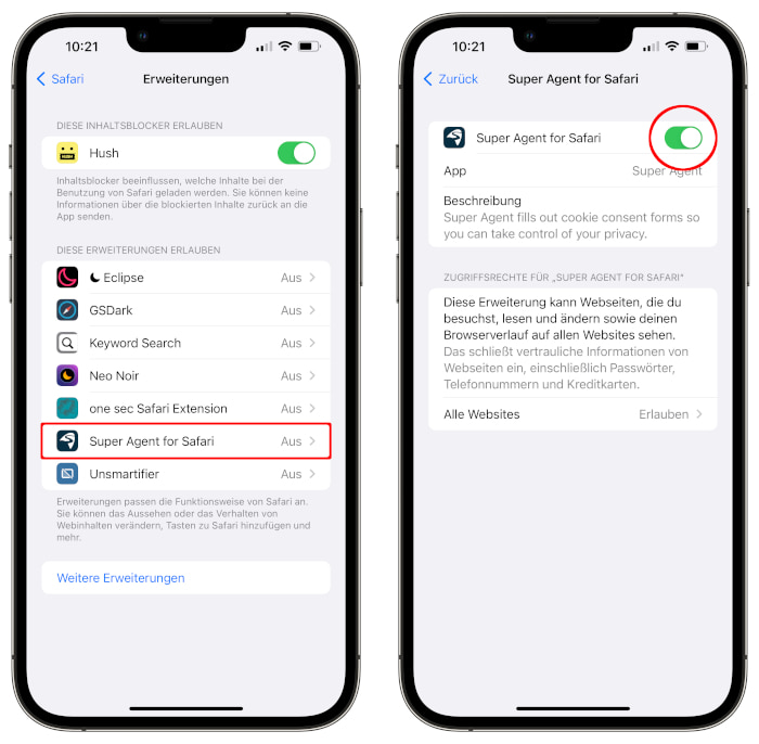 Super Agent for Safari aktivieren