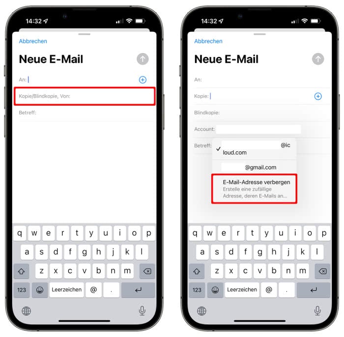 E-Mail-Adresse verbergen in der Mail-App