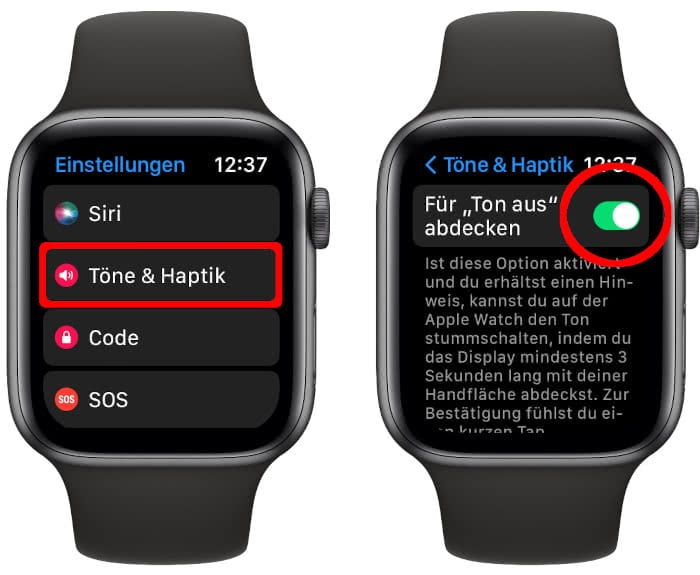 Für "Ton aus" abdecken auf der Apple Watch