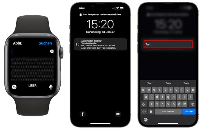 Ausgelagerte Apple Watch Tastatur auf dem iPhone