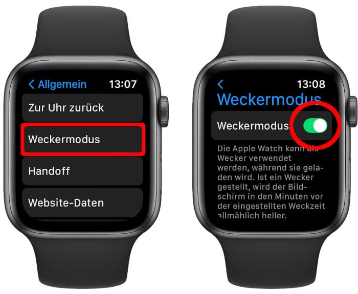 Weckermodus aktivieren auf der Apple Watch