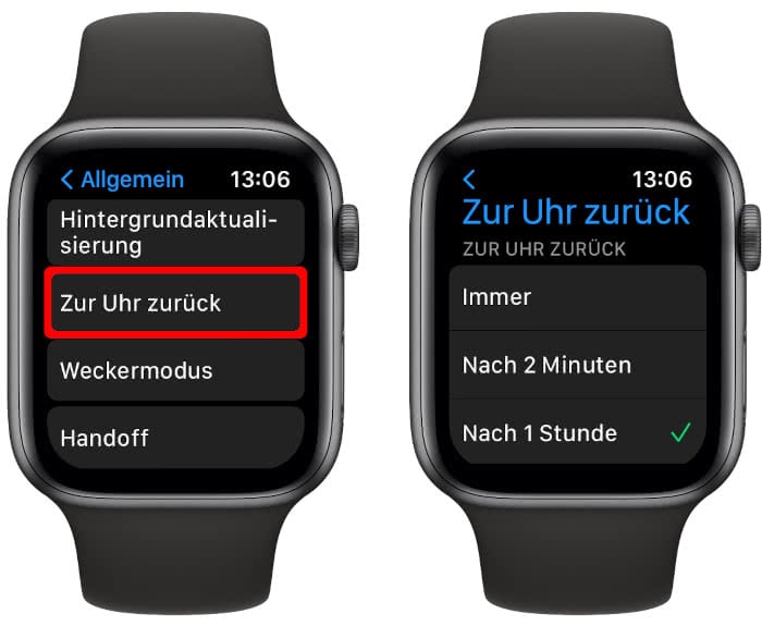"Zur Uhr zurück" einstellen auf der Apple Watch