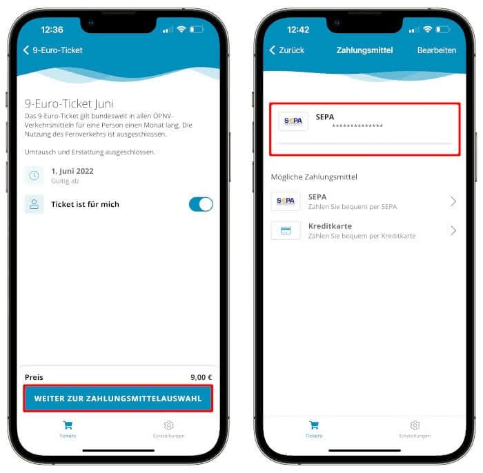 9-Euro-Ticket Zahlungsmittel hinterlegen