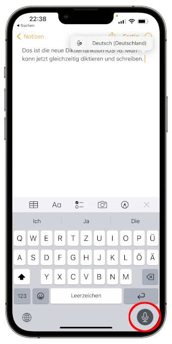 Diktierfunktion in iOS 16