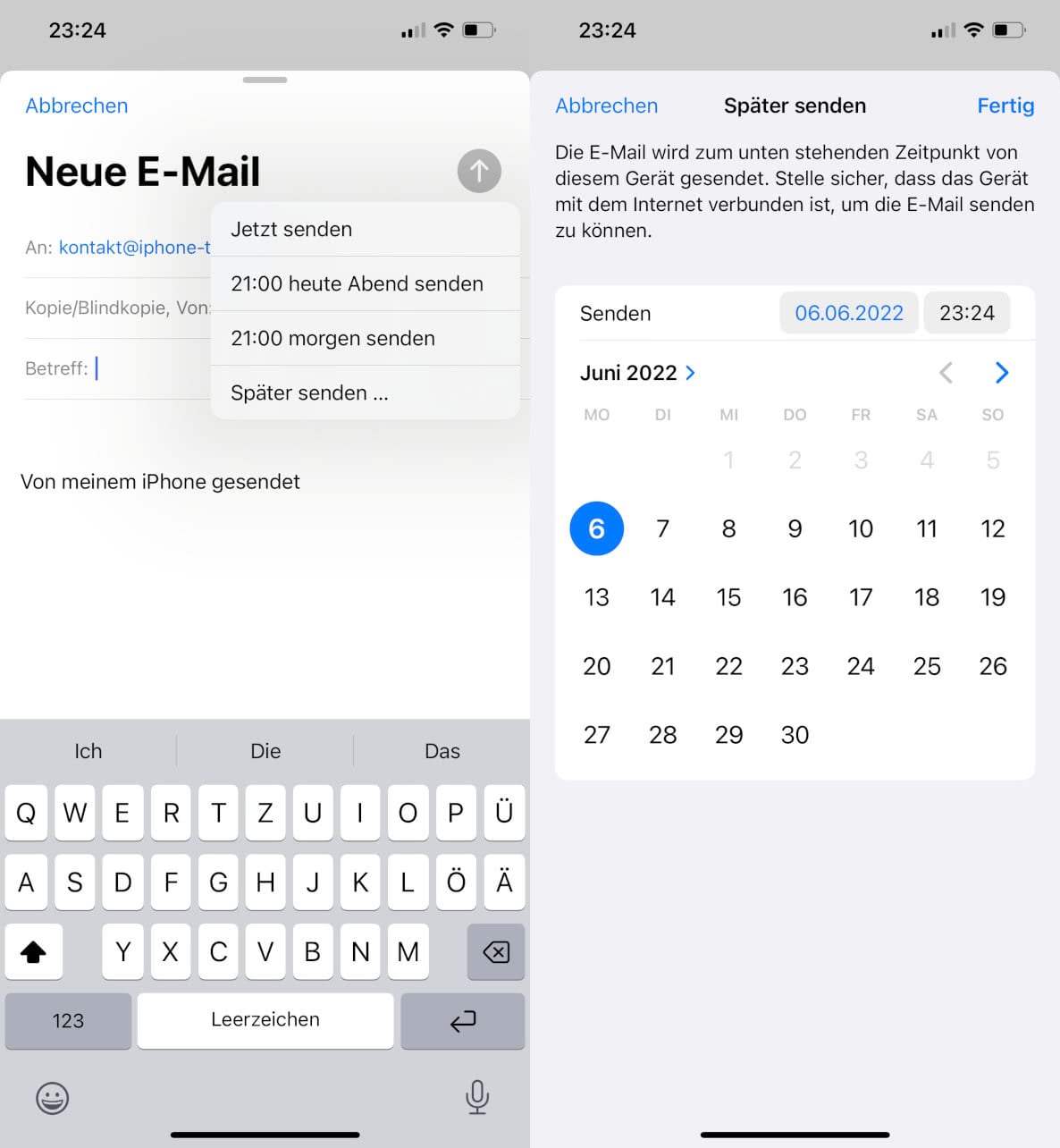 E-Mail planen in iOS 16
