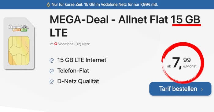 Klarmobil Allnet Flat 15 GB LTE Screenshot