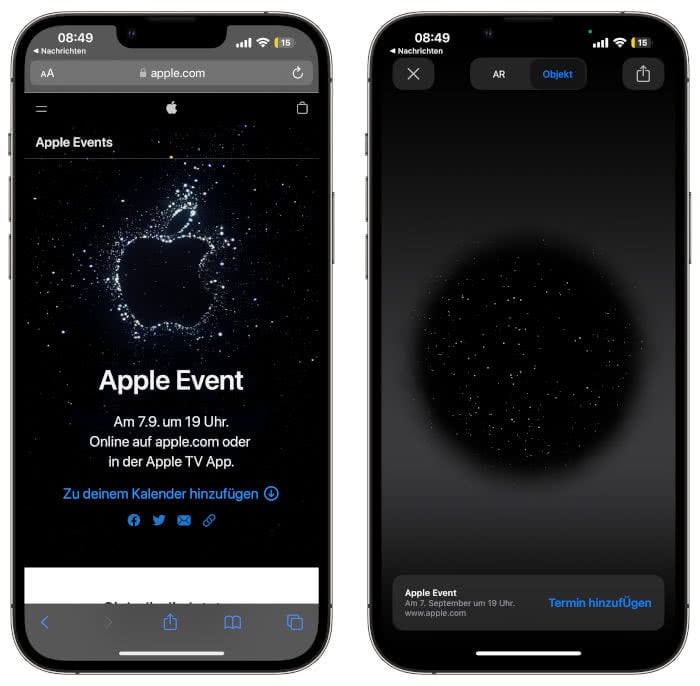 Apple Event Webseite Screenshots