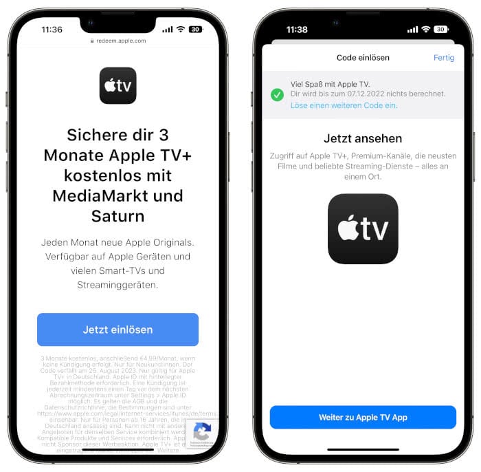 Apple TV+ einlösen Screenshot