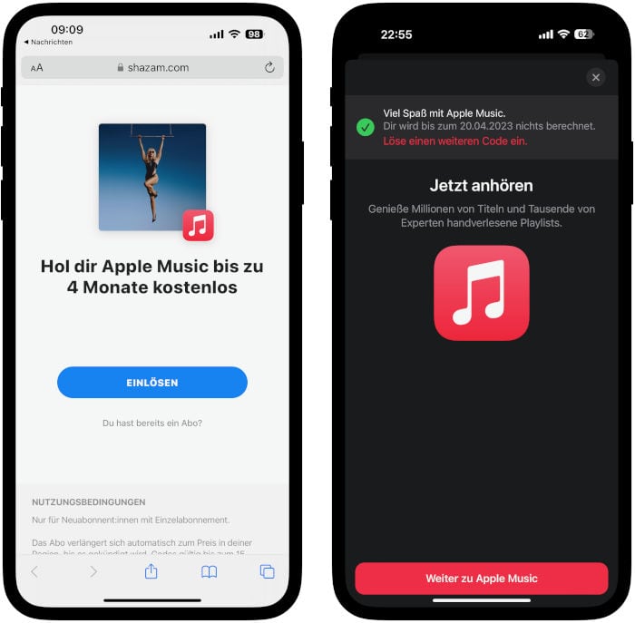 Apple Music gratis sichern bei Shazam