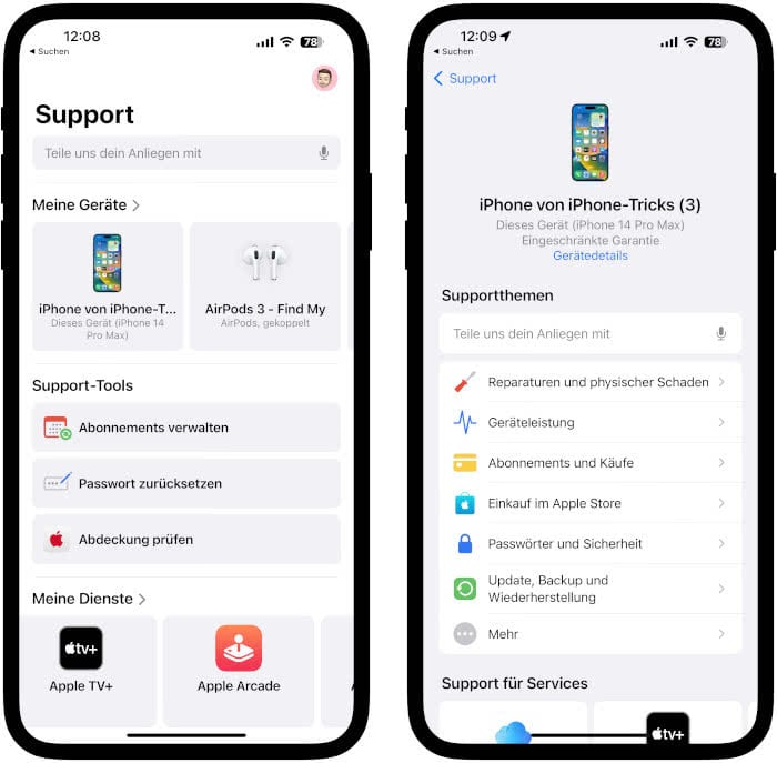 Apple Support-App Screenshots