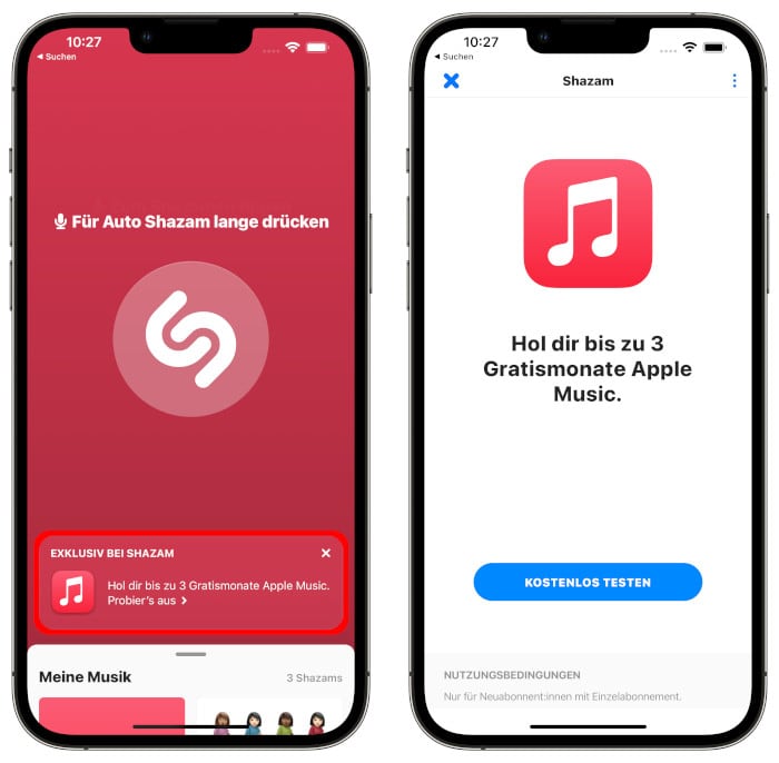 Apple Music gratis sichern in der Shazam-App