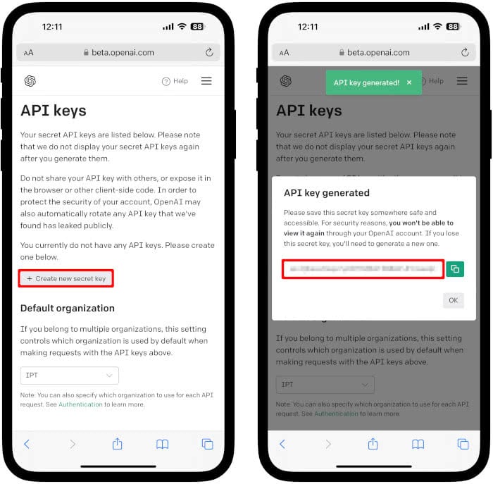 ChatGPT API key generieren