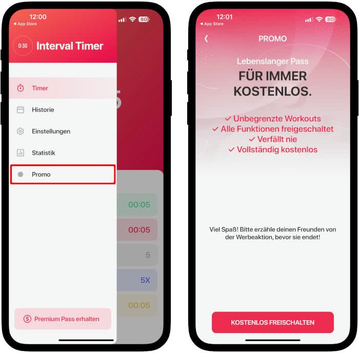 Interval Timer App Promo-Aktion