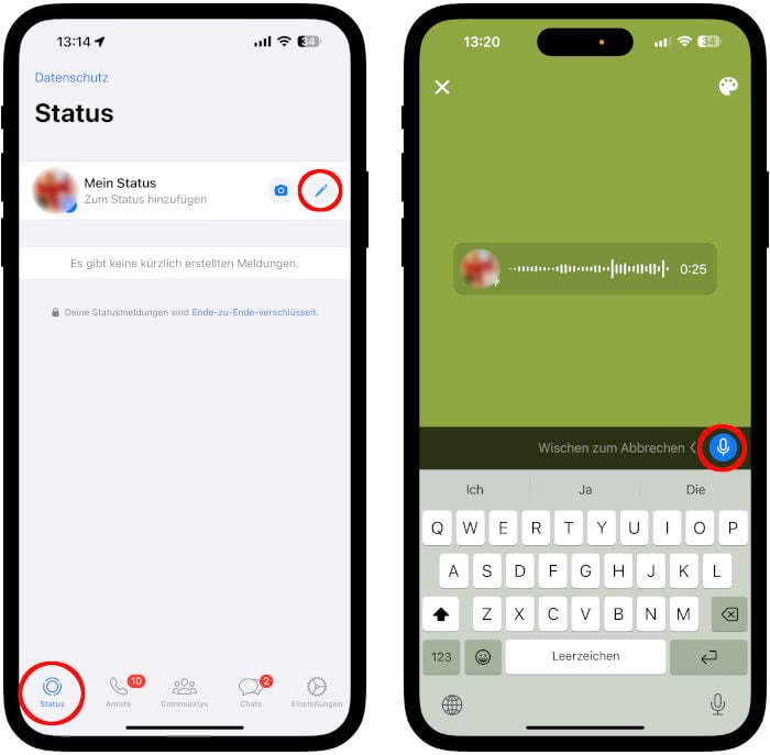 Sprachnachricht im WhatsApp-Status verschicken