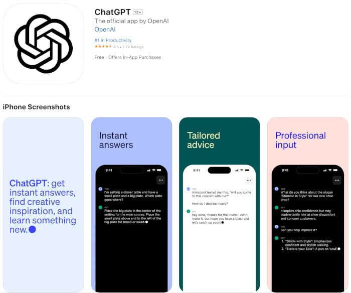 ChatGPT-App im App Store Screenshot