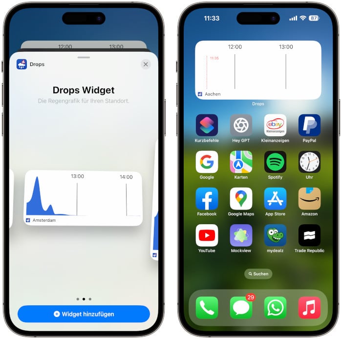 Homescreen-Widgets der Drops-App
