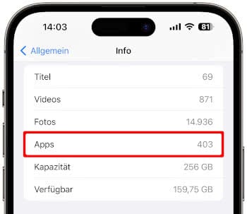 Anzahl installierter Apps auf dem iPhone