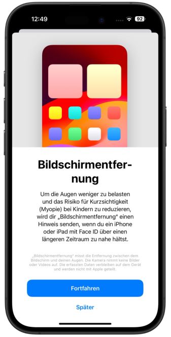 Bildschirmentfernung auf dem iPhone