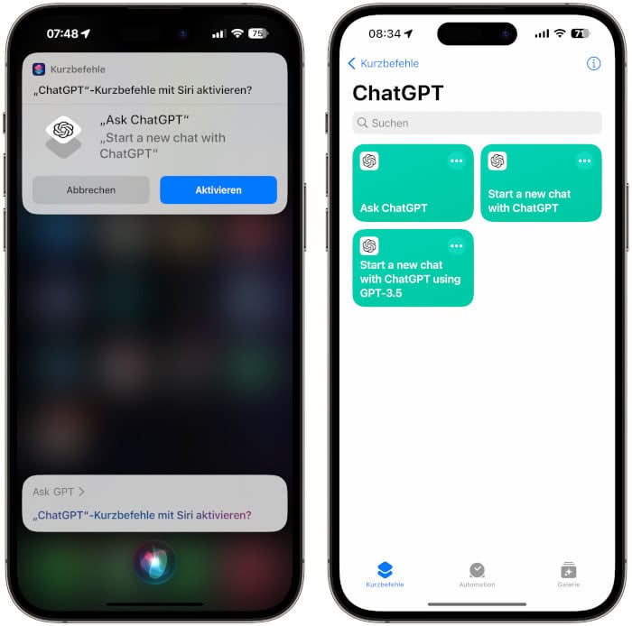 ChatGPT-App Siri und Kurzbefehle