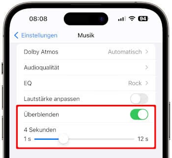 Überblenden-Funktion in Apple Music