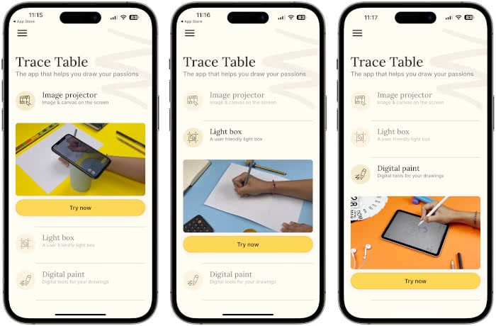 "Trace Table"-App Screenshots