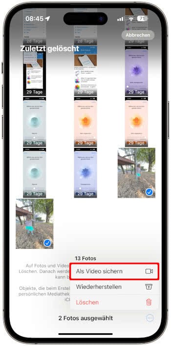 "Zuletzt gelöscht"-Album mit Live Fotos in iOS 17 Beta 3