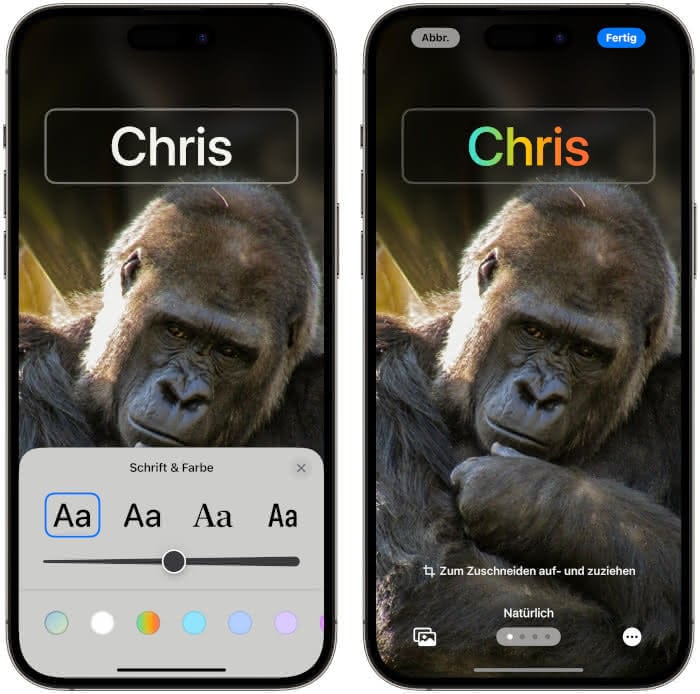 Schrift im Kontaktposter in Regenbogenfarben in iOS 17.2