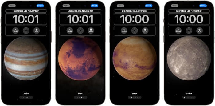 Neue Planeten-Wallpaper in iOS 17