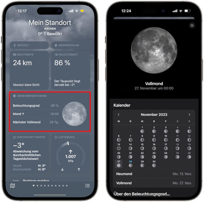 Mond-Infos in der Wetter-App