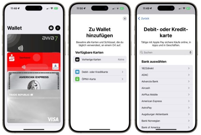 Kreditkarten im Apple Wallet hinzufügen