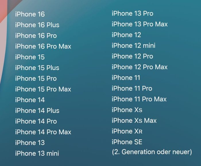 Welche Modelle erhalten iOS 18?