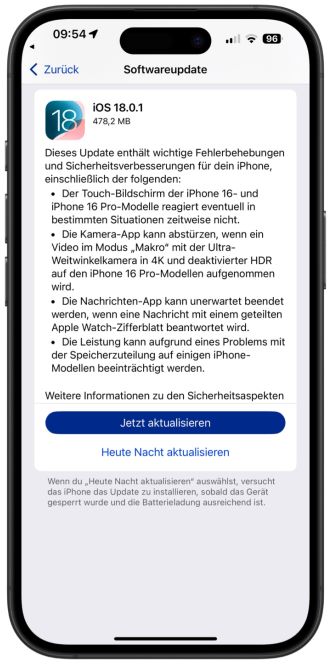 iOS 18.0.1 Softwareupdate