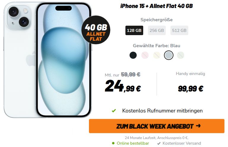 iPhone 15 Black Week Deal bei klarmobil.de