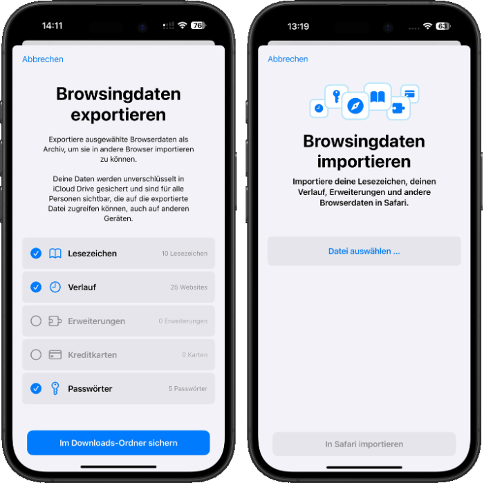 Safari Browserdaten exportieren